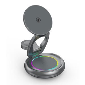 15W 3-in-1 Wireless Charging Station with 360° Rotating Magnetic Phone Stand