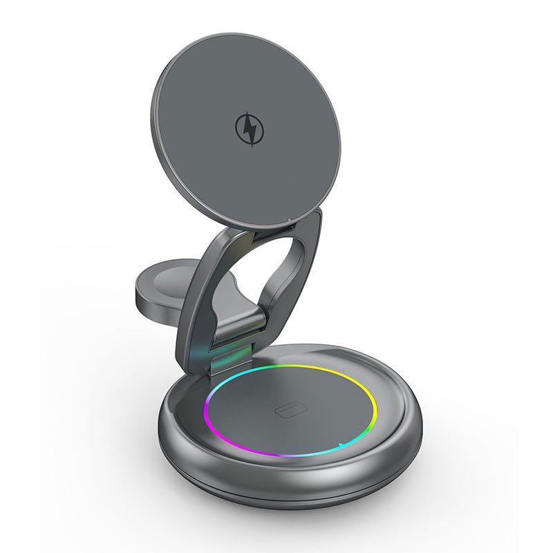 15W 3-in-1 Wireless Charging Station with 360° Rotating Magnetic Phone Stand