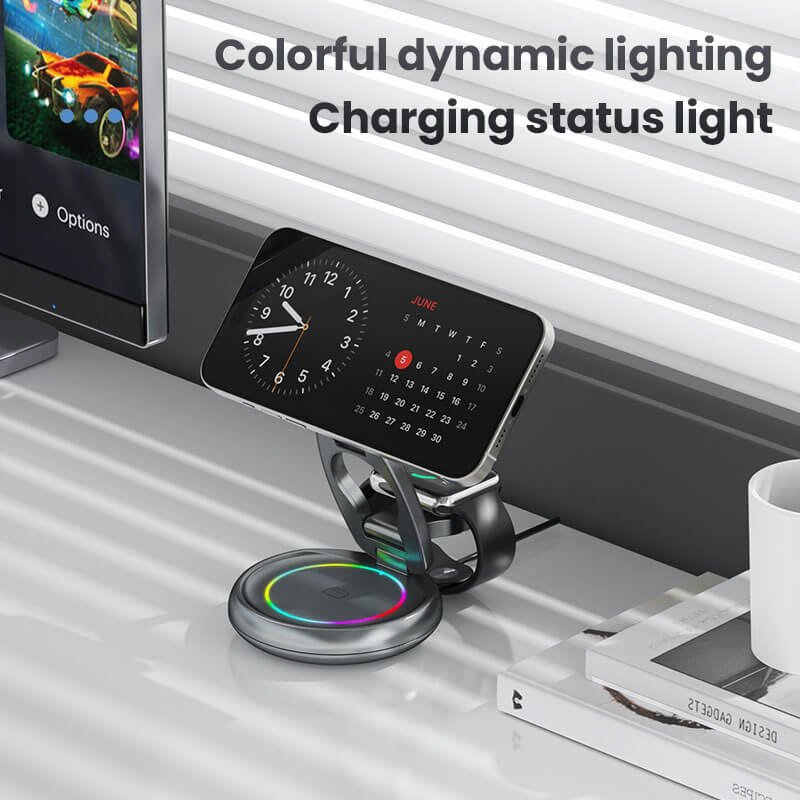 15W 3-in-1 Wireless Charging Station with 360° Rotating Magnetic Phone Stand - Image 8