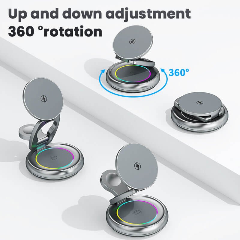 15W 3-in-1 Wireless Charging Station with 360° Rotating Magnetic Phone Stand - Image 6